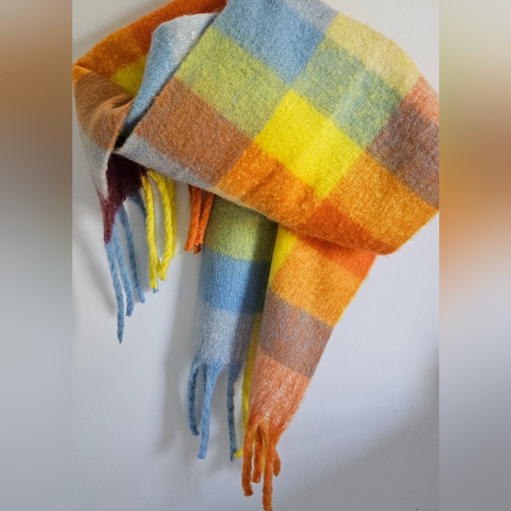 M & S Long Plaid Multi-color Shawl Scarf